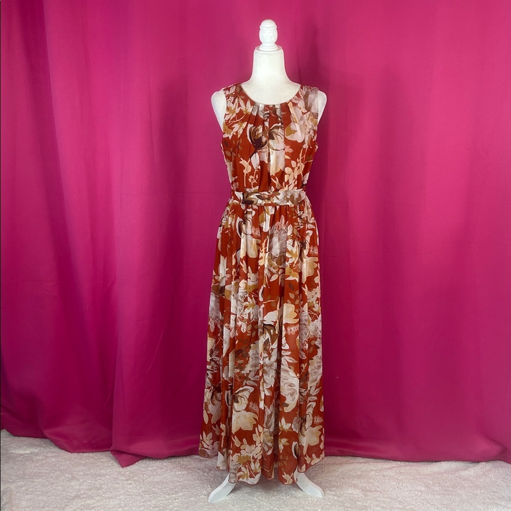 Kate and Lily orange floral chiffon‎ maxi dress, 8